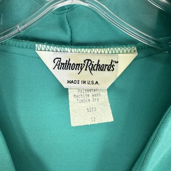 Antthony Richards Women Green Midi Dress V Neck Tie Waist Size 12 Vintage - Picture 13 of 16